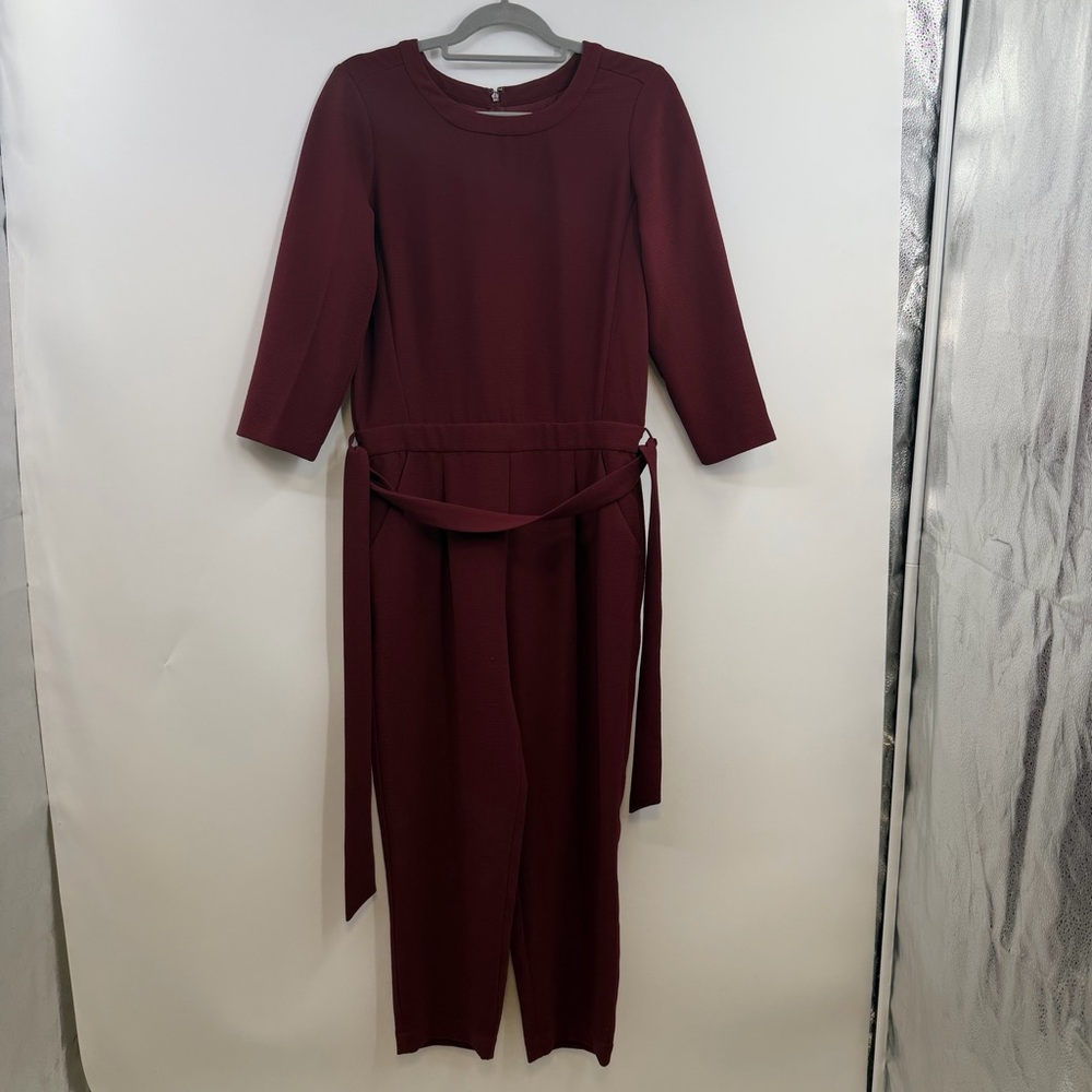 Madewell Sloan Jumpsuit Womens 2 Dark Cabernet Burgundy Crepe Belted E4197